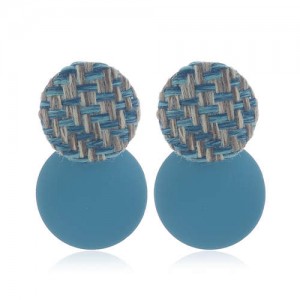 Weaving Round and Round Plate Combo Design High Fashion Women Alloy Earrings - Blue