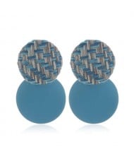 Weaving Round and Round Plate Combo Design High Fashion Women Alloy Earrings - Blue