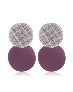 Weaving Round and Round Plate Combo Design High Fashion Women Alloy Earrings - Purple