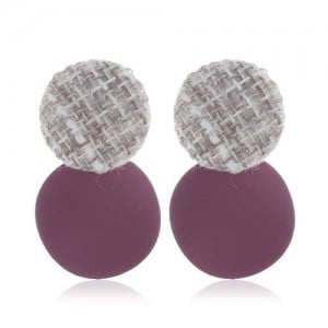 Weaving Round and Round Plate Combo Design High Fashion Women Alloy Earrings - Purple