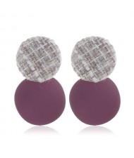 Weaving Round and Round Plate Combo Design High Fashion Women Alloy Earrings - Purple
