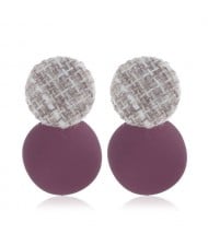 Weaving Round and Round Plate Combo Design High Fashion Women Alloy Earrings - Purple