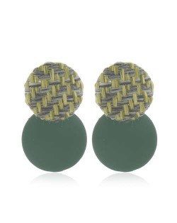 Weaving Round and Round Plate Combo Design High Fashion Women Alloy Earrings - Green