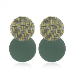 Weaving Round and Round Plate Combo Design High Fashion Women Alloy Earrings - Green