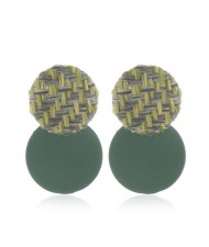 Weaving Round and Round Plate Combo Design High Fashion Women Alloy Earrings - Green