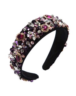 Gorgeous Glass Drilling Flowers Cluster Embellished Shining High Fashion Black Women Hair Hoop