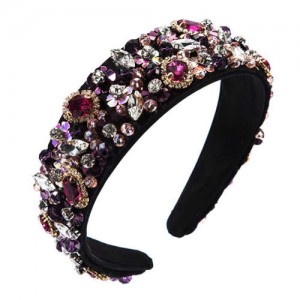 Gorgeous Glass Drilling Flowers Cluster Embellished Shining High Fashion Black Women Hair Hoop