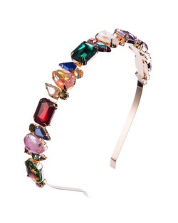 Mixed Colors Gems Embellished Shining High Fashion Women Hair Hoop - Golden