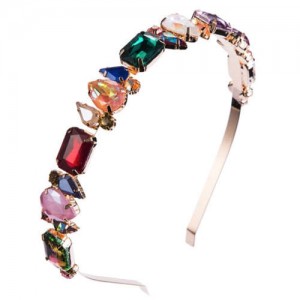 Mixed Colors Gems Embellished Shining High Fashion Women Hair Hoop - Golden
