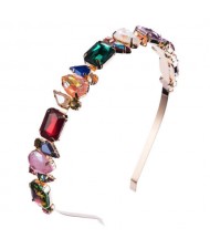Mixed Colors Gems Embellished Shining High Fashion Women Hair Hoop - Golden