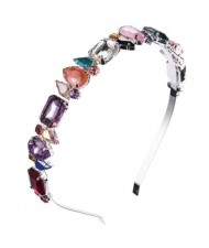 Mixed Colors Gems Embellished Shining High Fashion Women Hair Hoop - Silver