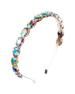Oval Shape Glass Gem Embellished Glistening Fashion Alloy Women Hair Hoop - Multicolor