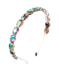 Oval Shape Glass Gem Embellished Glistening Fashion Alloy Women Hair Hoop - Multicolor