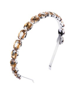Oval Shape Glass Gem Embellished Glistening Fashion Alloy Women Hair Hoop - Champagne