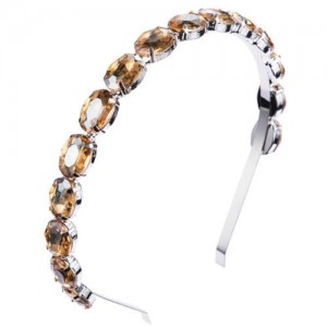 Oval Shape Glass Gem Embellished Glistening Fashion Alloy Women Hair Hoop - Champagne