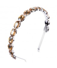 Oval Shape Glass Gem Embellished Glistening Fashion Alloy Women Hair Hoop - Champagne