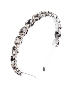 Oval Shape Glass Gem Embellished Glistening Fashion Alloy Women Hair Hoop - Gray