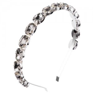 Oval Shape Glass Gem Embellished Glistening Fashion Alloy Women Hair Hoop - White