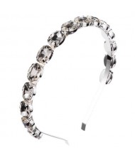 Oval Shape Glass Gem Embellished Glistening Fashion Alloy Women Hair Hoop - White