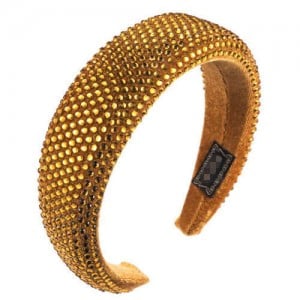 Resin Beads All-over Decorated Solid Color Bold Fashion Women Hair Hoop - Yellow