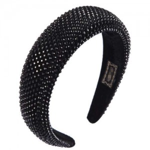 Resin Beads All-over Decorated Solid Color Bold Fashion Women Hair Hoop - Black
