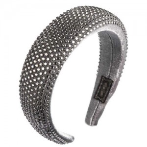 Resin Beads All-over Decorated Solid Color Bold Fashion Women Hair Hoop - Gray