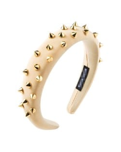 Rivets Decorated High Fashion Solid Color Cloth Women Hair Hoop - Beige