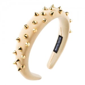 Rivets Decorated High Fashion Solid Color Cloth Women Hair Hoop - Beige