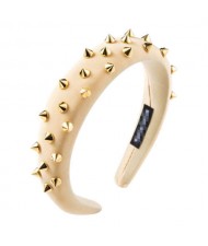 Rivets Decorated High Fashion Solid Color Cloth Women Hair Hoop - Beige