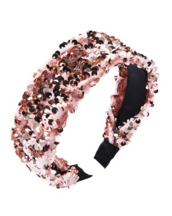 Shining Sequins Embellished Flannelette Women Hair Hoop - Pink