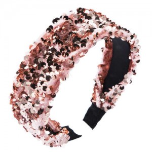 Shining Sequins Embellished Flannelette Women Hair Hoop - Pink