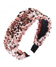 Shining Sequins Embellished Flannelette Women Hair Hoop - Pink