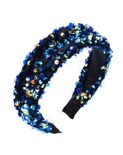 Shining Sequins Embellished Flannelette Women Hair Hoop - Blue