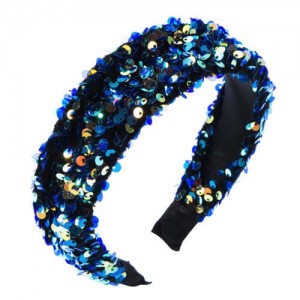 Shining Sequins Embellished Flannelette Women Hair Hoop - Blue