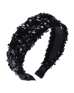 Shining Sequins Embellished Flannelette Women Hair Hoop - Black