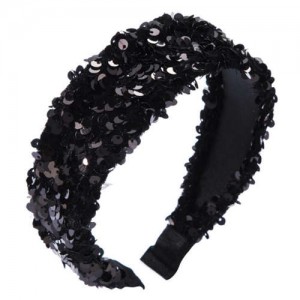Shining Sequins Embellished Flannelette Women Hair Hoop - Black