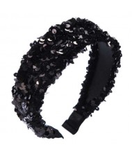 Shining Sequins Embellished Flannelette Women Hair Hoop - Black