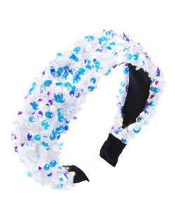 Shining Sequins Embellished Flannelette Women Hair Hoop - White