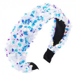 Shining Sequins Embellished Flannelette Women Hair Hoop - White