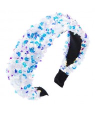 Shining Sequins Embellished Flannelette Women Hair Hoop - White