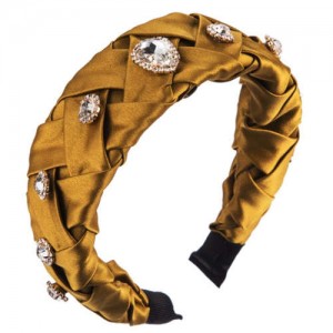 Glistening Glass Gems Decorated Weaving Pattern Fashion Cloth Women Hair Hoop - Yellow
