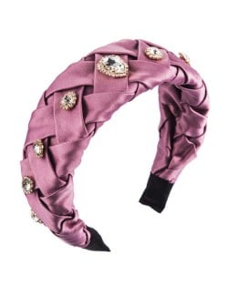 Glistening Glass Gems Decorated Weaving Pattern Fashion Cloth Women Hair Hoop - Purple