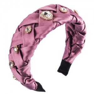Glistening Glass Gems Decorated Weaving Pattern Fashion Cloth Women Hair Hoop - Purple