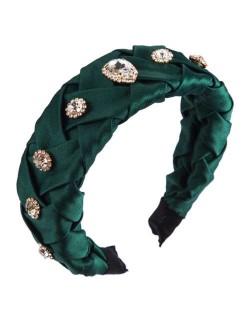 Glistening Glass Gems Decorated Weaving Pattern Fashion Cloth Women Hair Hoop - Green