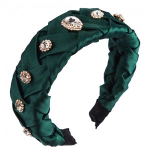 Glistening Glass Gems Decorated Weaving Pattern Fashion Cloth Women Hair Hoop - Green