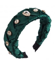 Glistening Glass Gems Decorated Weaving Pattern Fashion Cloth Women Hair Hoop - Green