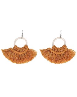 Cotton Threads Hoop Fashion Handmade Women Statement Earrings - Yellow