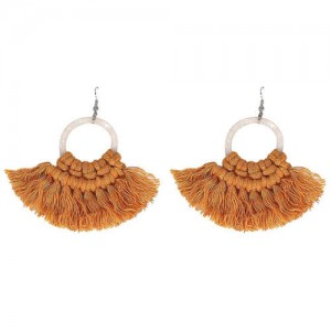 Cotton Threads Hoop Fashion Handmade Women Statement Earrings - Yellow