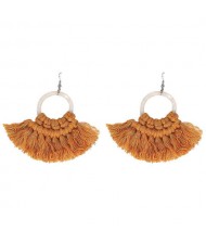 Cotton Threads Hoop Fashion Handmade Women Statement Earrings - Yellow
