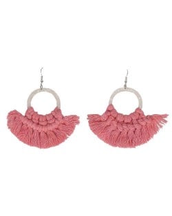 Cotton Threads Hoop Fashion Handmade Women Statement Earrings - Pink